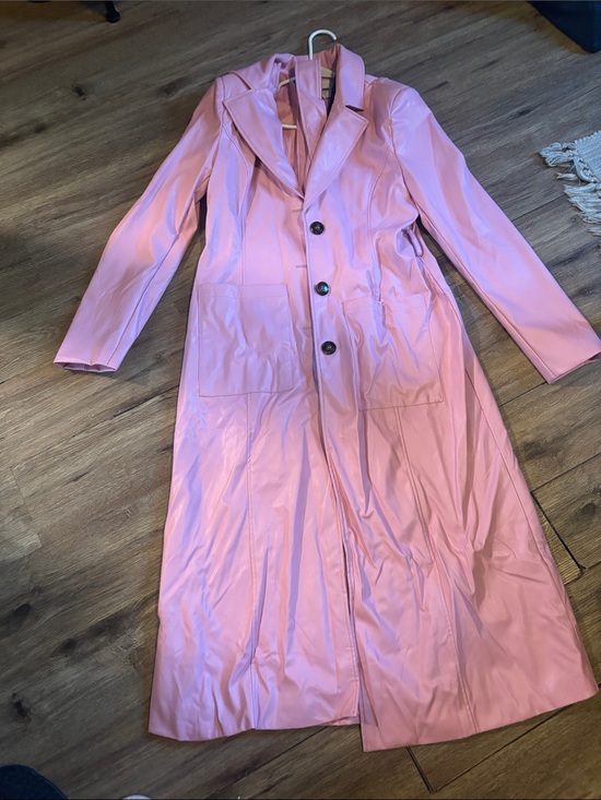 Jackets & Blazers - Pink Long Leather Trench Coat